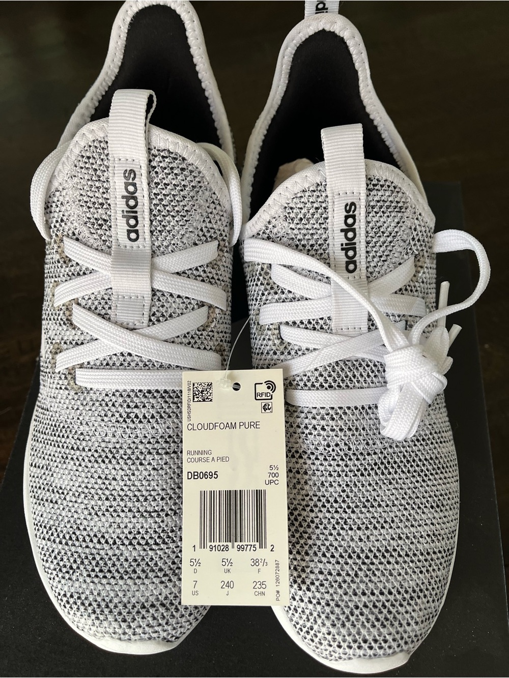 Adidas CloudFoam Pure Knit Slip-On Sneakers in White and Grey